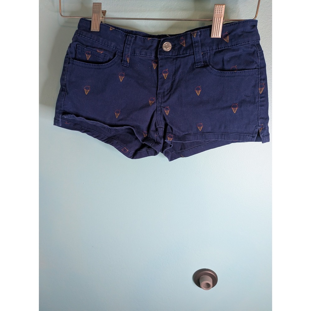 Soundgirl Navy Blue Ice Cream Cone Embroidered Chino Shorts Size‎ 1 Low Rise